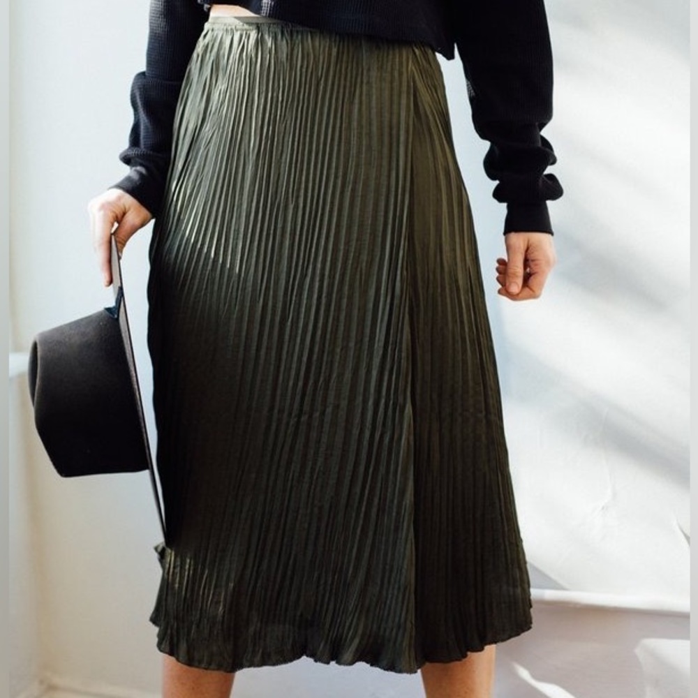 [SOLD] Revolve Vince Crushed Drape Pleated Satin Skirt in Mineral Pine Small